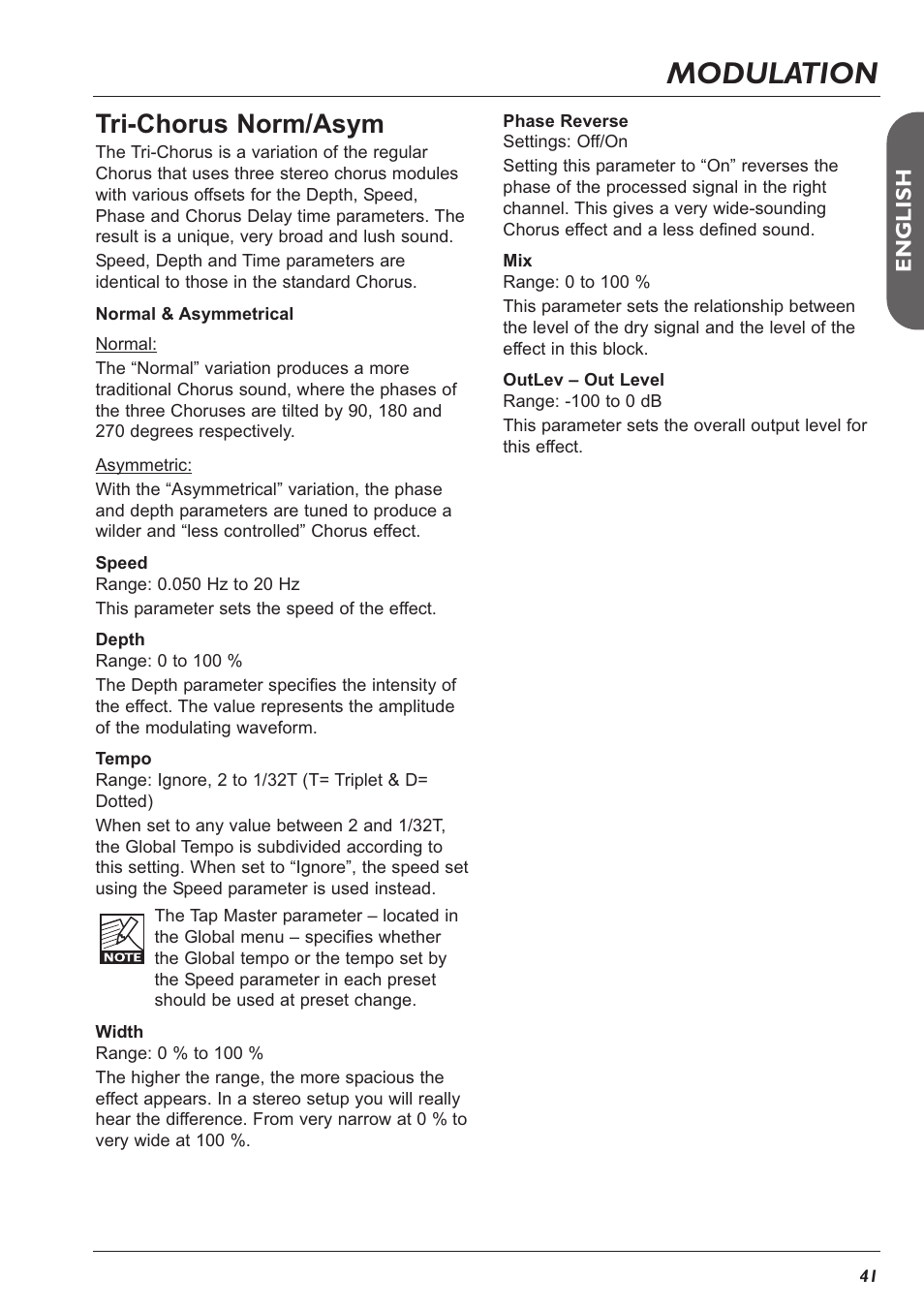 Modulation, Tri-chorus norm/asym | TC Electronic G-Major 2 User Manual | Page 42 / 55
