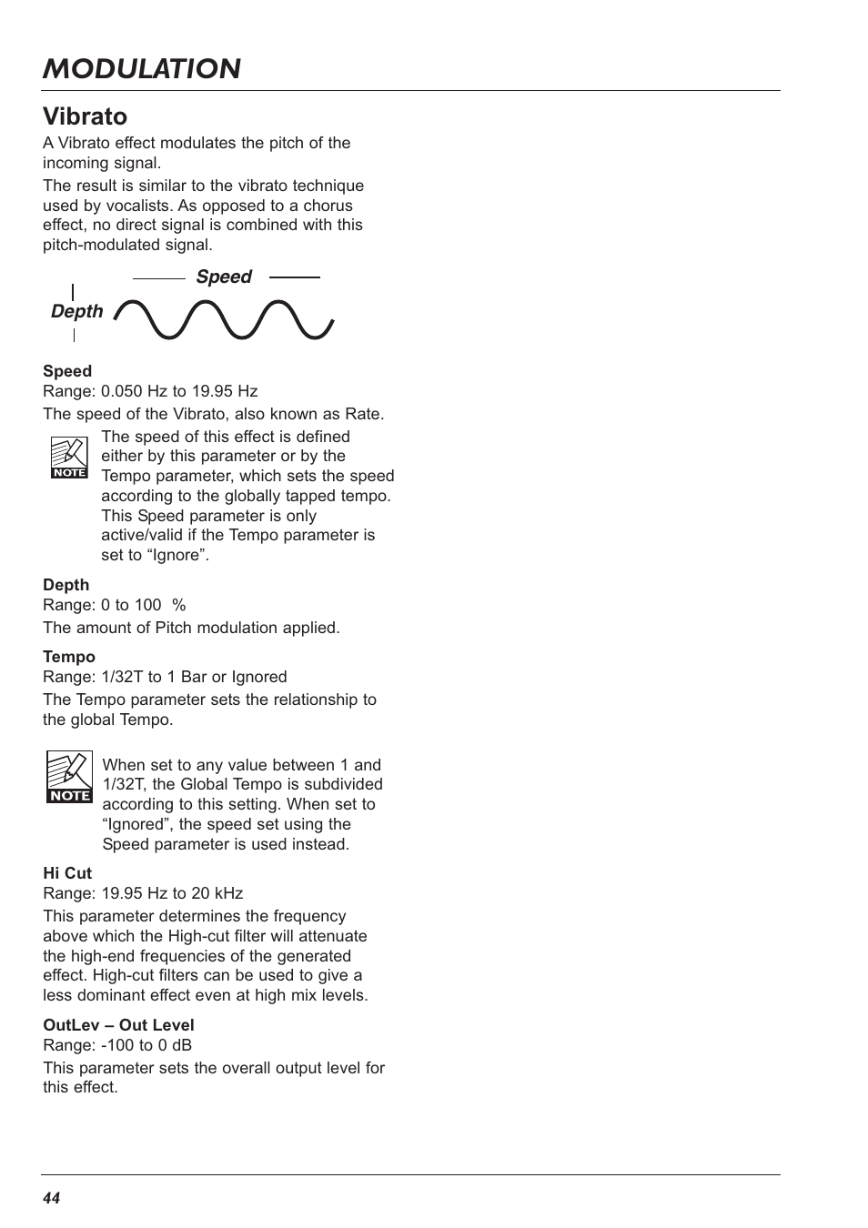 Modulation, Vibrato | TC Electronic G-Major 2 User Manual | Page 45 / 55