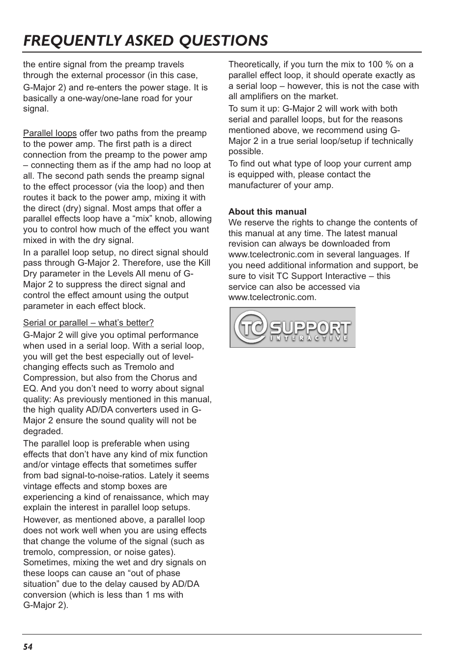 Frequently asked questions | TC Electronic G-Major 2 User Manual | Page 55 / 55