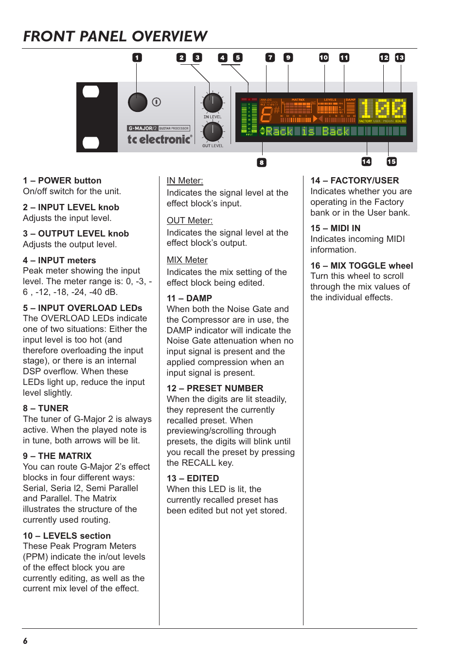 Front panel overview | TC Electronic G-Major 2 User Manual | Page 7 / 55