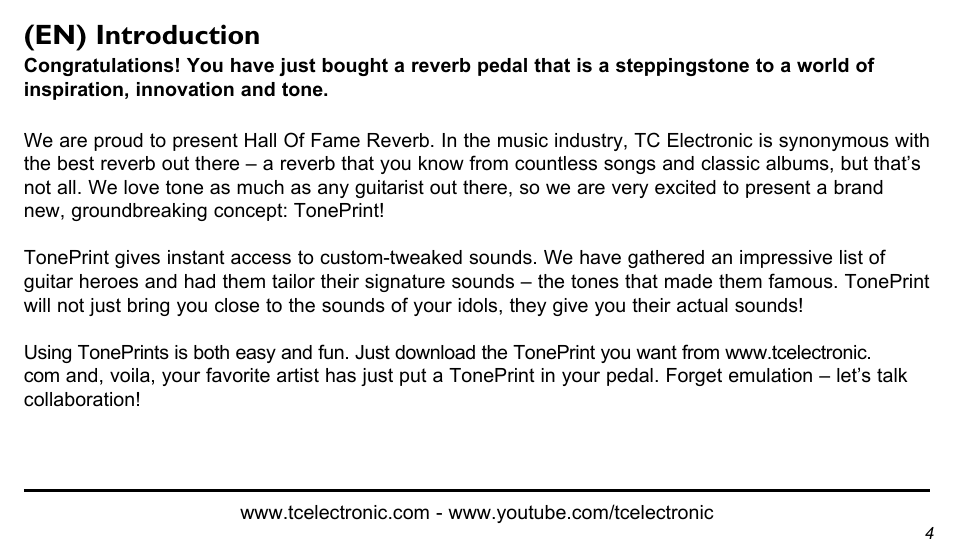 En) introduction | TC Electronic Hall of Fame Reverb User Manual | Page 4 / 15