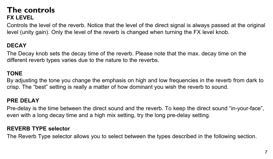 The controls | TC Electronic Hall of Fame Reverb User Manual | Page 7 / 15