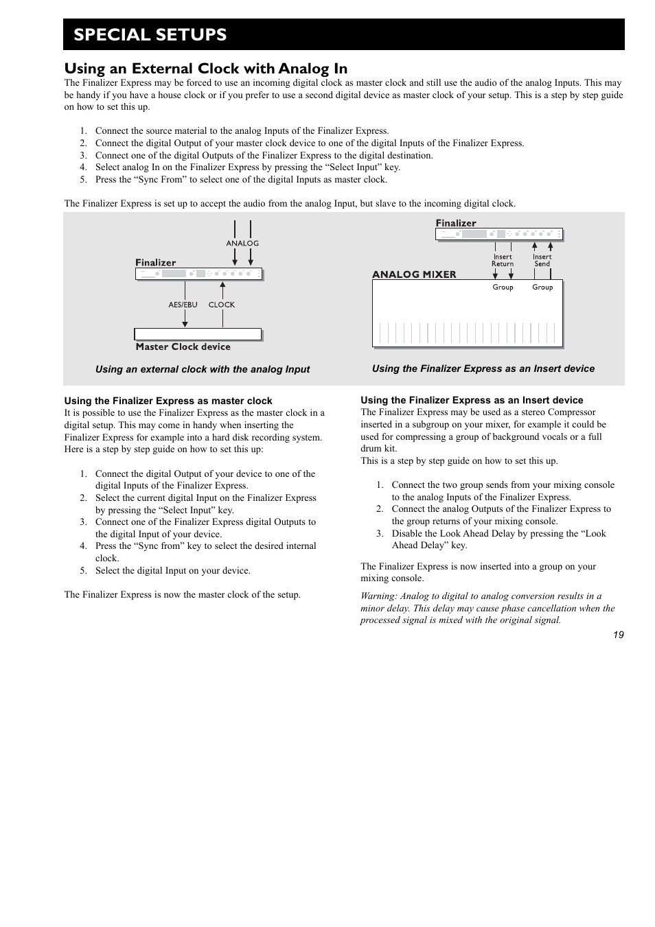 Special setups, Using an external clock with analog in | TC Electronic Finalizer Express User Manual | Page 21 / 33