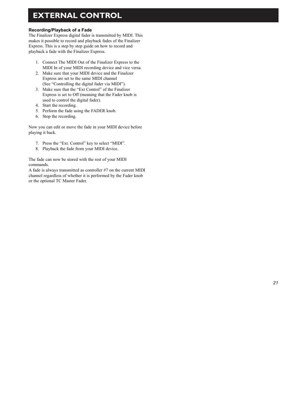 External control | TC Electronic Finalizer Express User Manual | Page 23 / 33