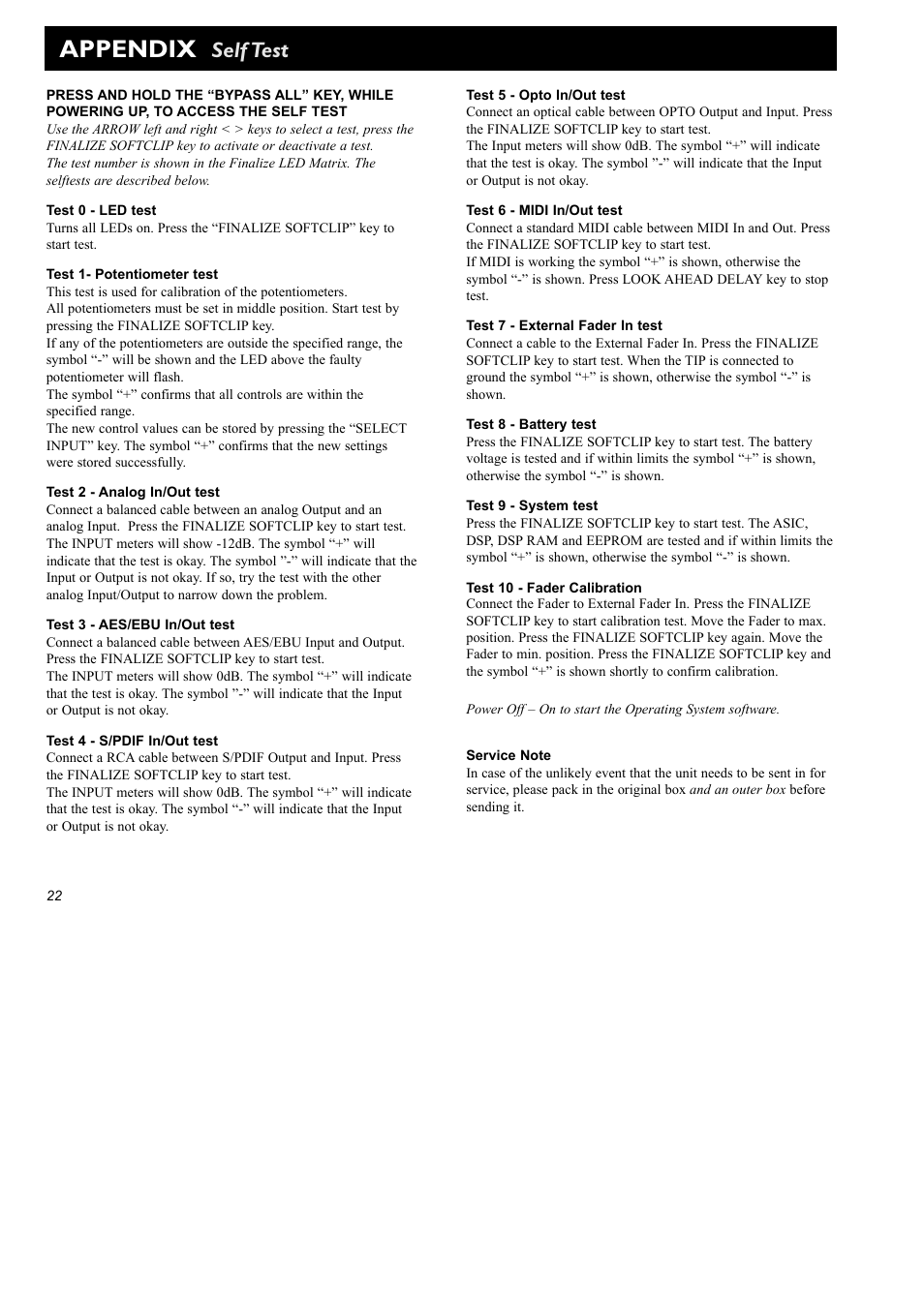 Appendix, Self test | TC Electronic Finalizer Express User Manual | Page 24 / 33