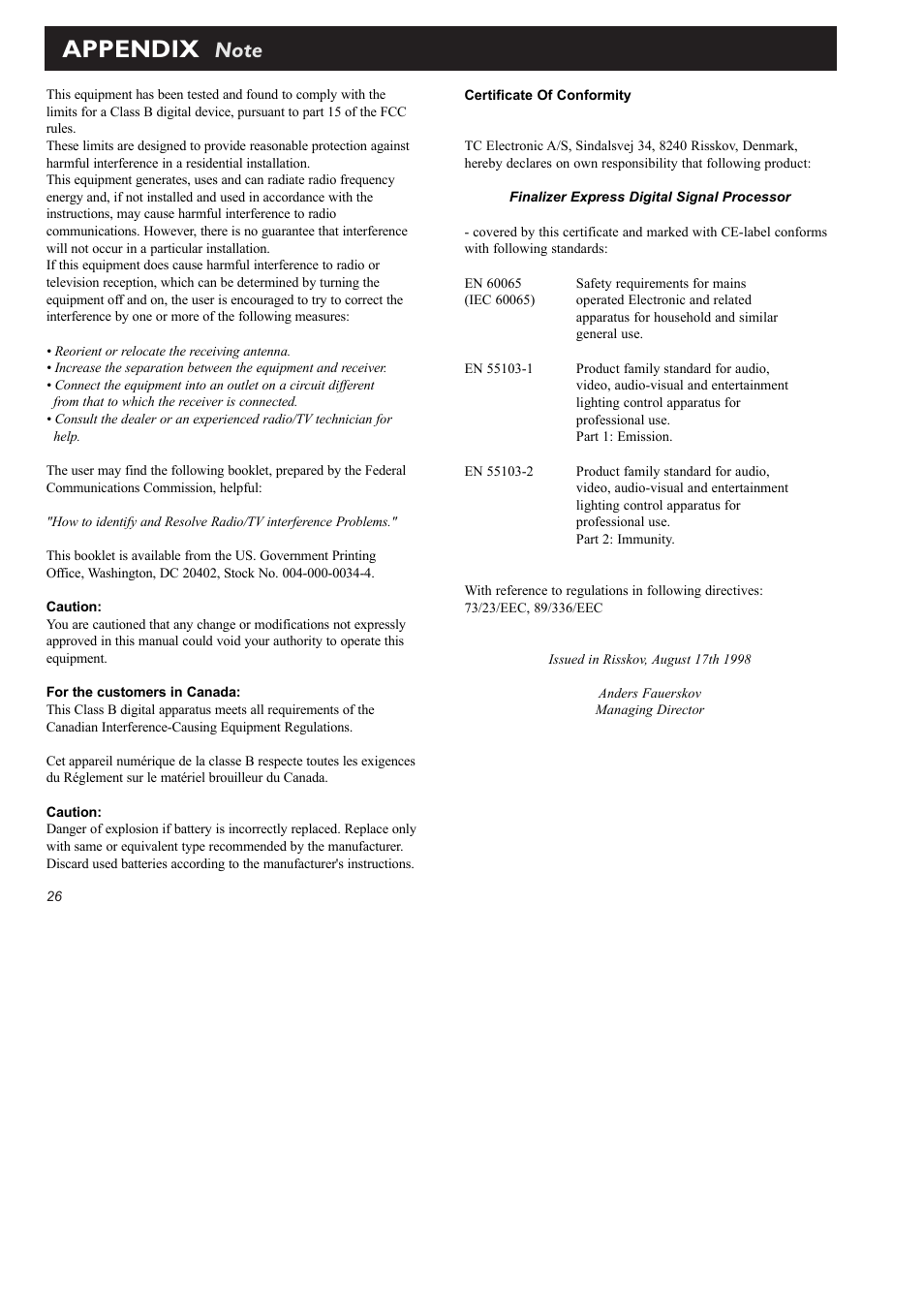 Appendix | TC Electronic Finalizer Express User Manual | Page 28 / 33