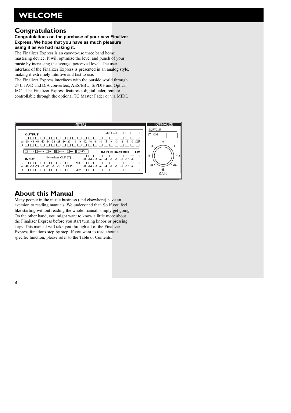 Welcome, About this manual | TC Electronic Finalizer Express User Manual | Page 6 / 33