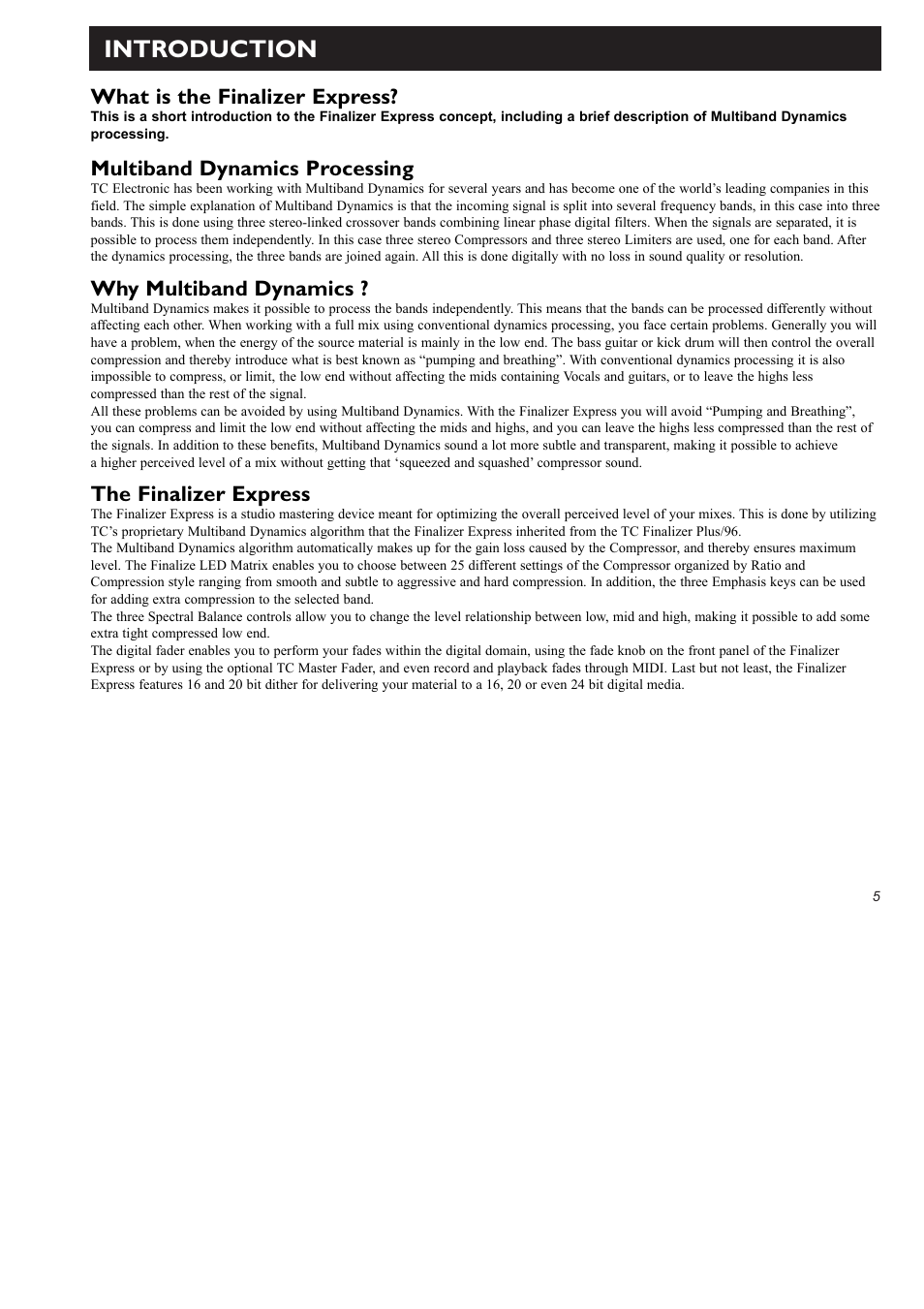 Introduction, What is the finalizer express, Multiband dynamics processing | Why multiband dynamics, The finalizer express | TC Electronic Finalizer Express User Manual | Page 7 / 33