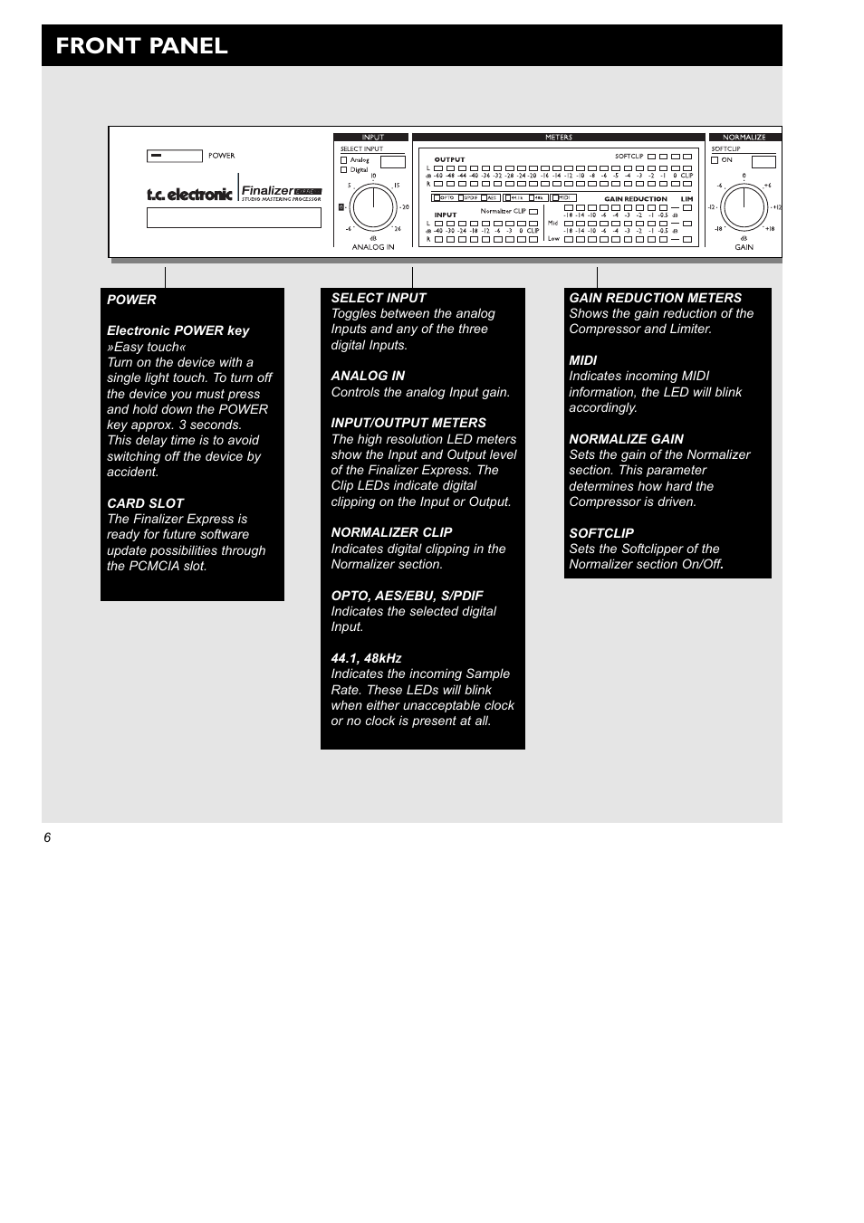 Front panel | TC Electronic Finalizer Express User Manual | Page 8 / 33