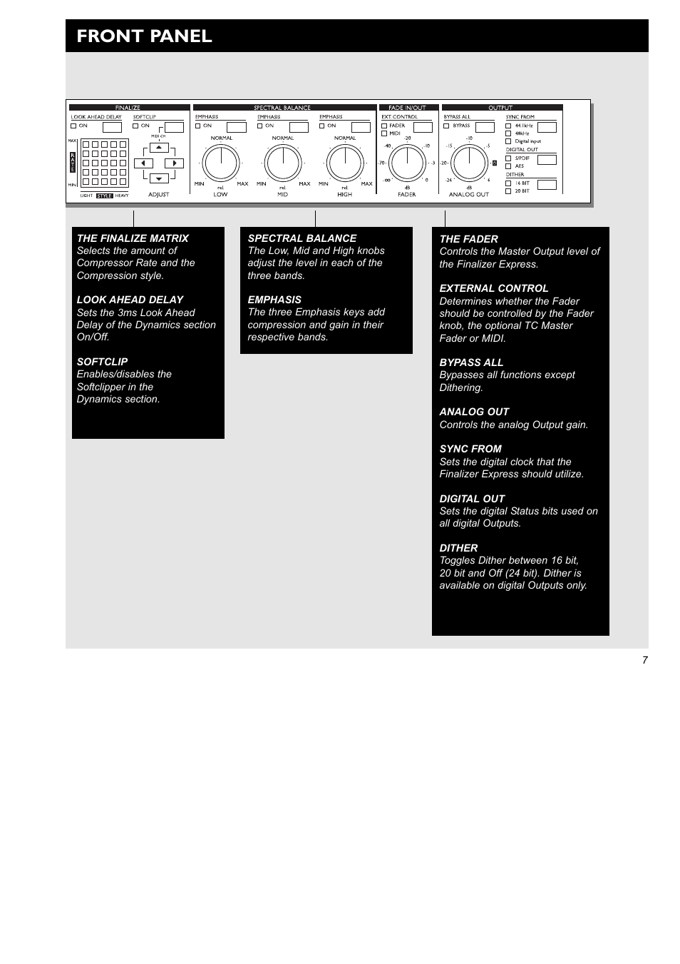 Front panel | TC Electronic Finalizer Express User Manual | Page 9 / 33
