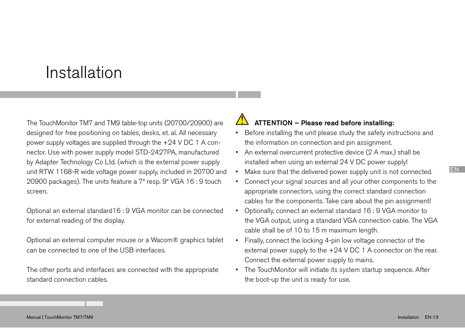 Installation, Adapt the touc | TC Electronic TouchMonitor User Manual | Page 13 / 38