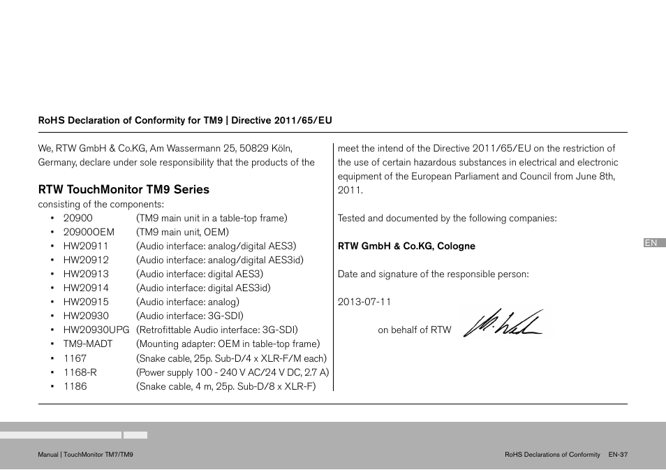 Touchmonitor tm9 series | TC Electronic TouchMonitor User Manual | Page 37 / 38