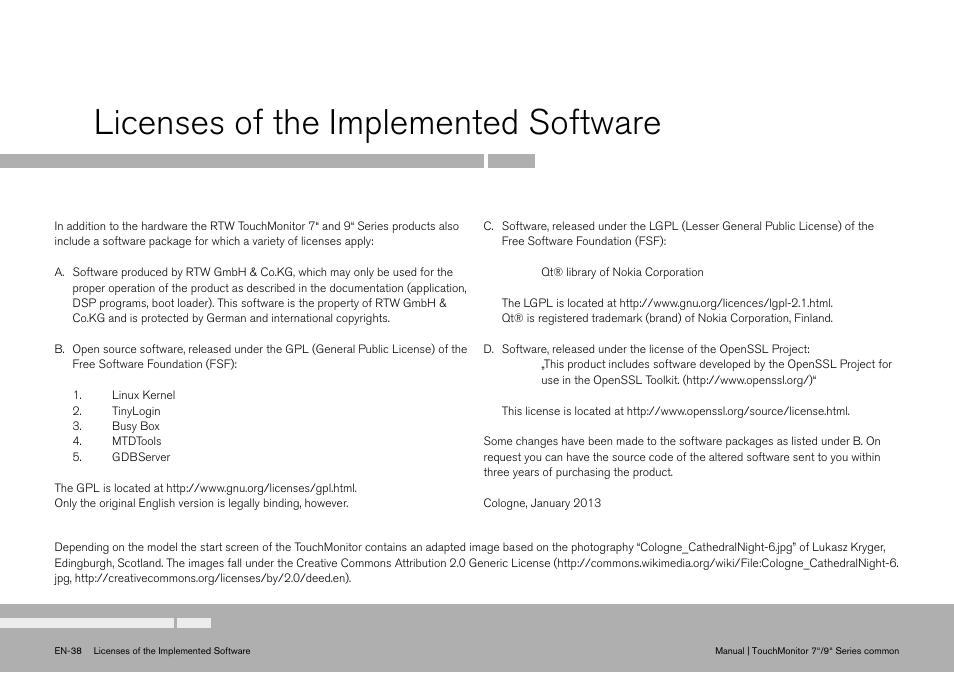 Licenses of the implemented software | TC Electronic TouchMonitor User Manual | Page 38 / 38