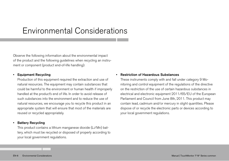 Environmental considerations | TC Electronic TouchMonitor User Manual | Page 6 / 38