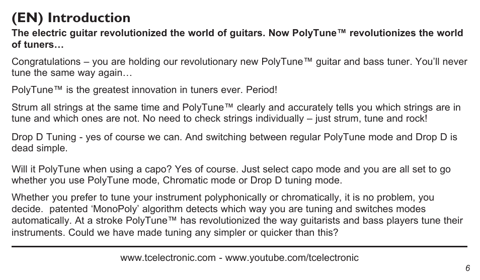 En) introduction | TC Electronic PolyTune Classic User Manual | Page 6 / 17