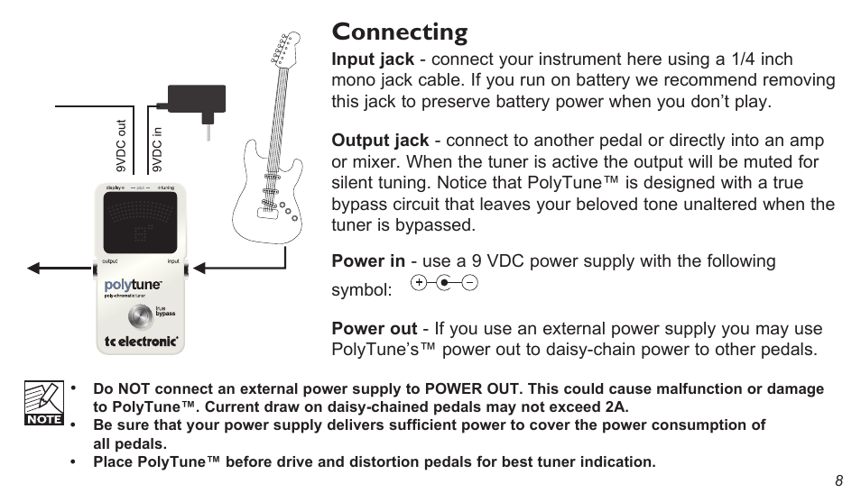 Connecting | TC Electronic PolyTune Classic User Manual | Page 8 / 17