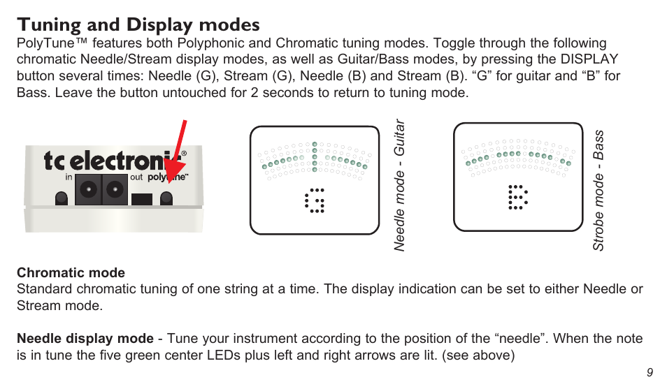 Tuning and display modes | TC Electronic PolyTune Classic User Manual | Page 9 / 17