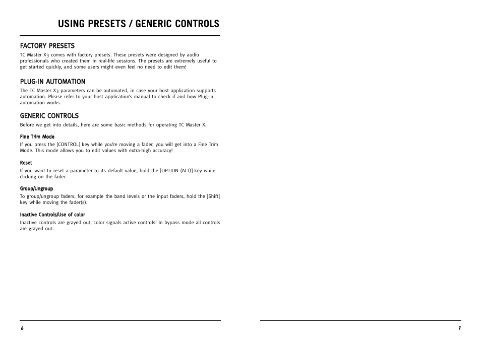 Using presets / generic controls | TC Electronic Master X3 TDM User Manual | Page 4 / 11