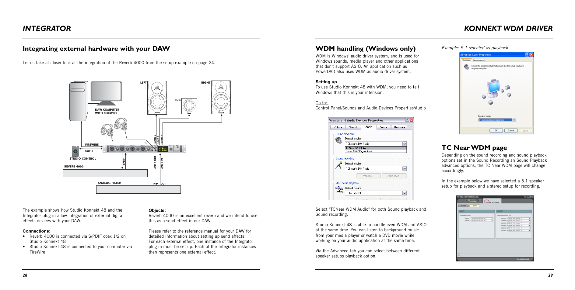 Integrator konnekt wdm driver, Wdm handling (windows only), Tc near wdm page | Integrating external hardware with your daw | TC Electronic Studio Konnekt 48 User Manual | Page 16 / 37