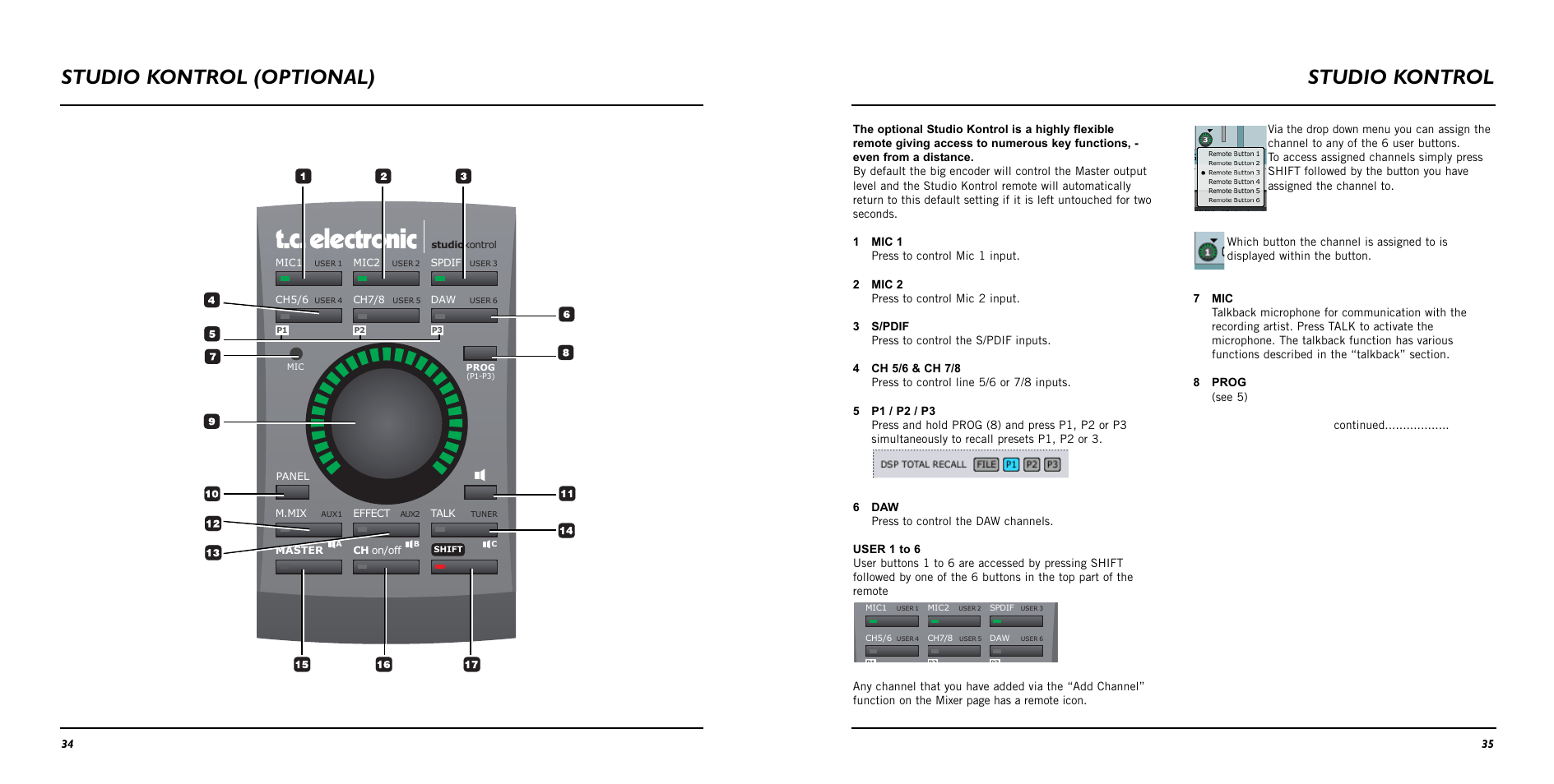 Studio kontrol (optional) studio kontrol | TC Electronic Studio Konnekt 48 User Manual | Page 19 / 37