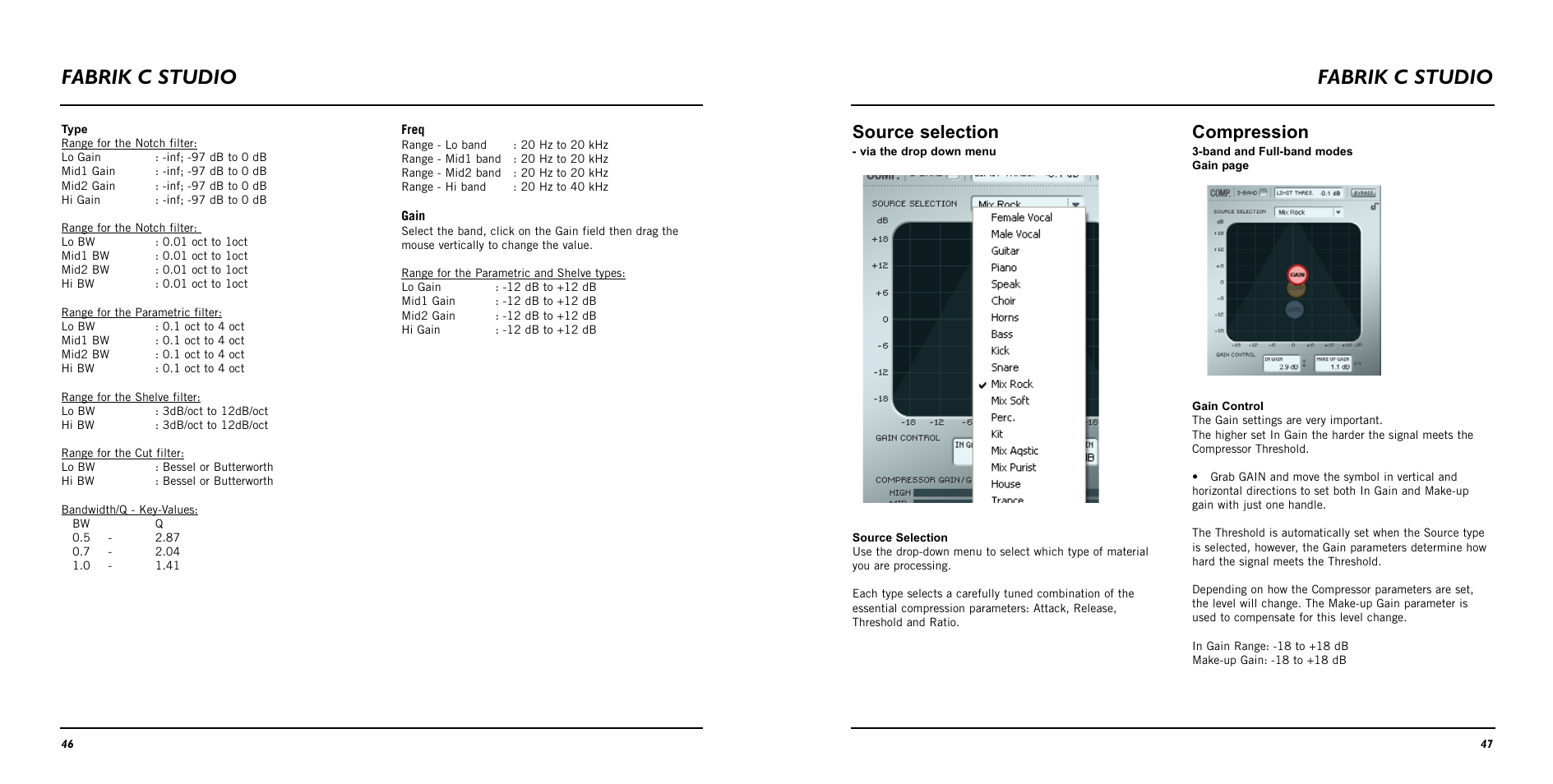 Fabrik c studio, Compression, Source selection | TC Electronic Studio Konnekt 48 User Manual | Page 25 / 37
