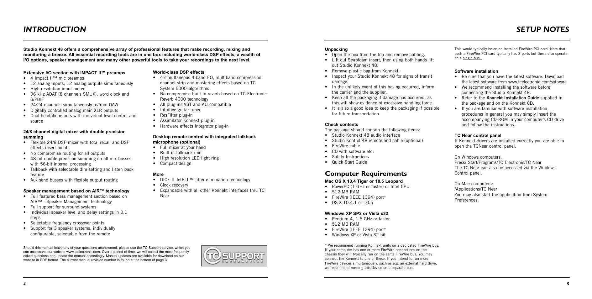 Introduction, Computer requirements | TC Electronic Studio Konnekt 48 User Manual | Page 4 / 37