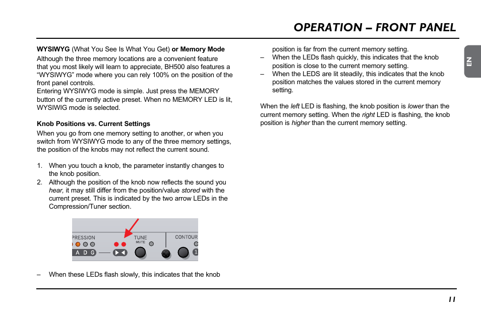 Operation – front panel | TC Electronic BH500 User Manual | Page 13 / 20