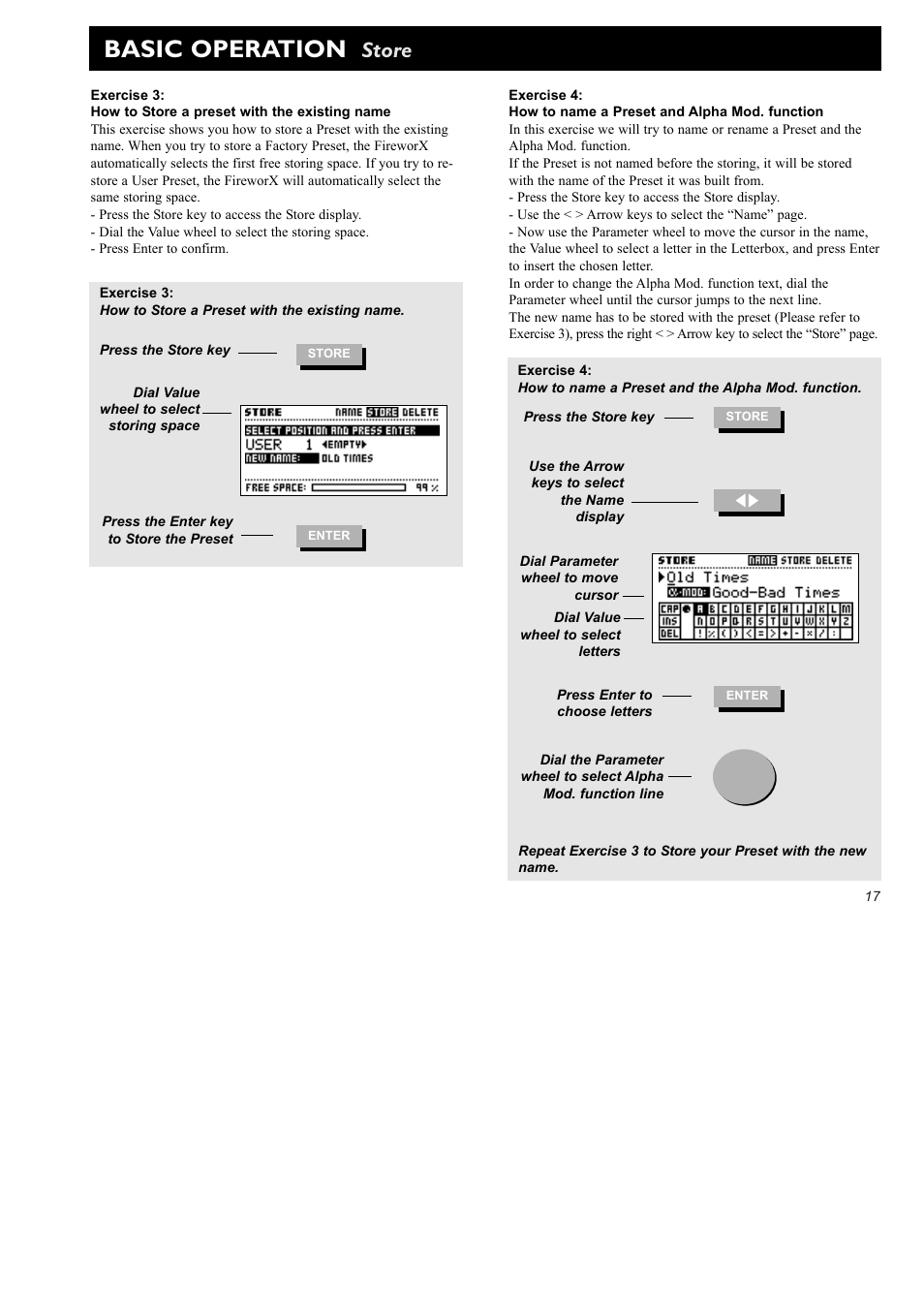 Basic operation, Store | TC Electronic FireworX User Manual | Page 19 / 82