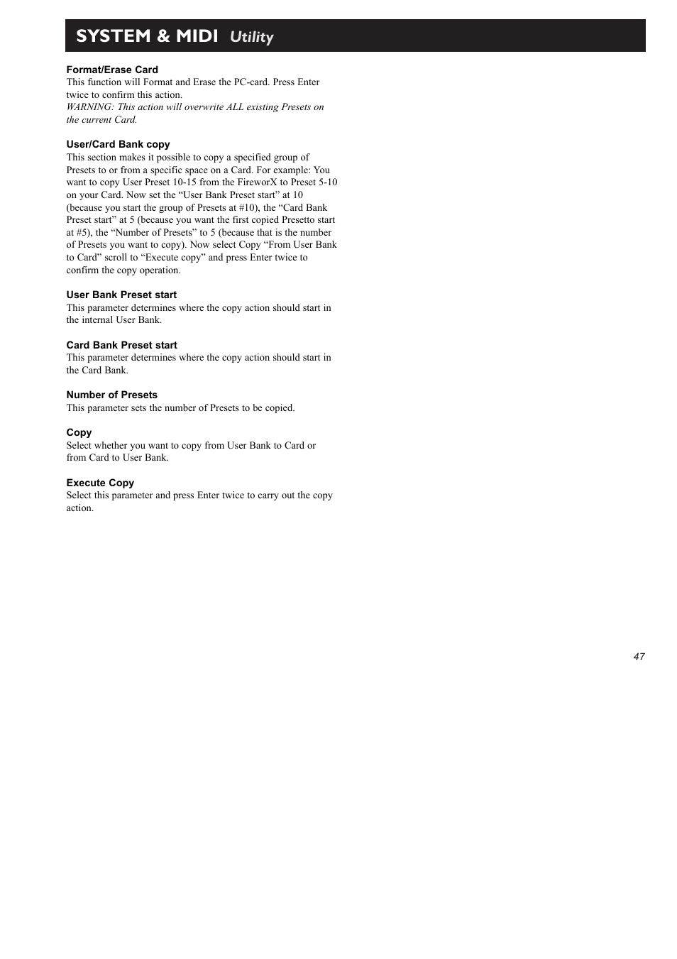 System & midi, Utility | TC Electronic FireworX User Manual | Page 49 / 82