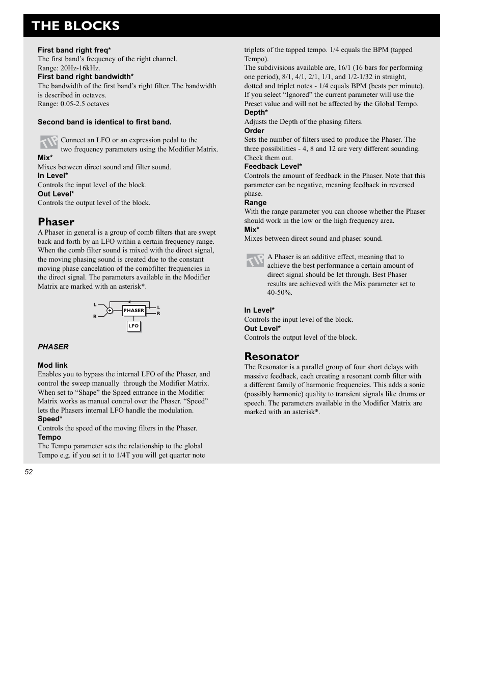 The blocks, Phaser, Resonator | TC Electronic FireworX User Manual | Page 54 / 82