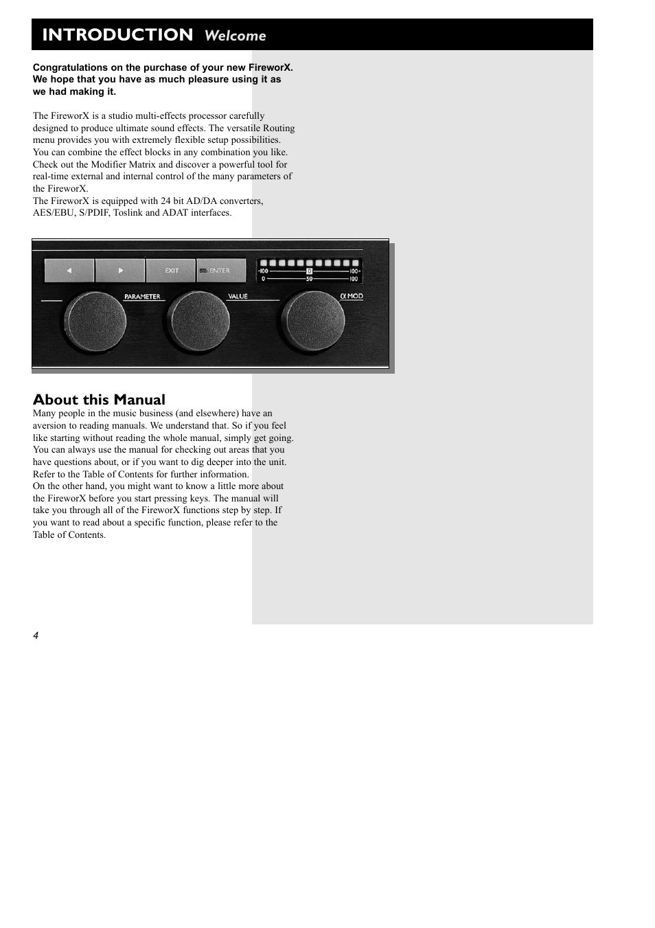 Introduction, About this manual, Welcome | TC Electronic FireworX User Manual | Page 6 / 82