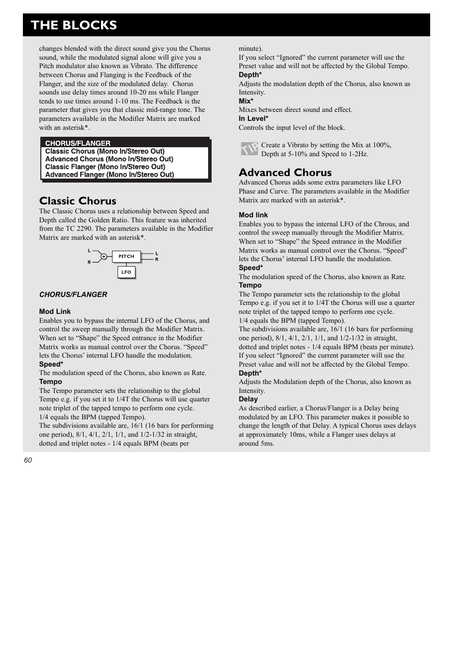 The blocks, Classic chorus, Advanced chorus | TC Electronic FireworX User Manual | Page 62 / 82