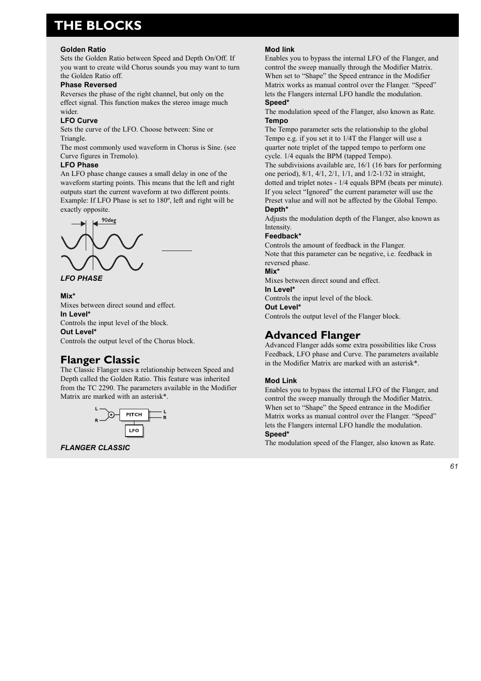 The blocks, Flanger classic, Advanced flanger | TC Electronic FireworX User Manual | Page 63 / 82