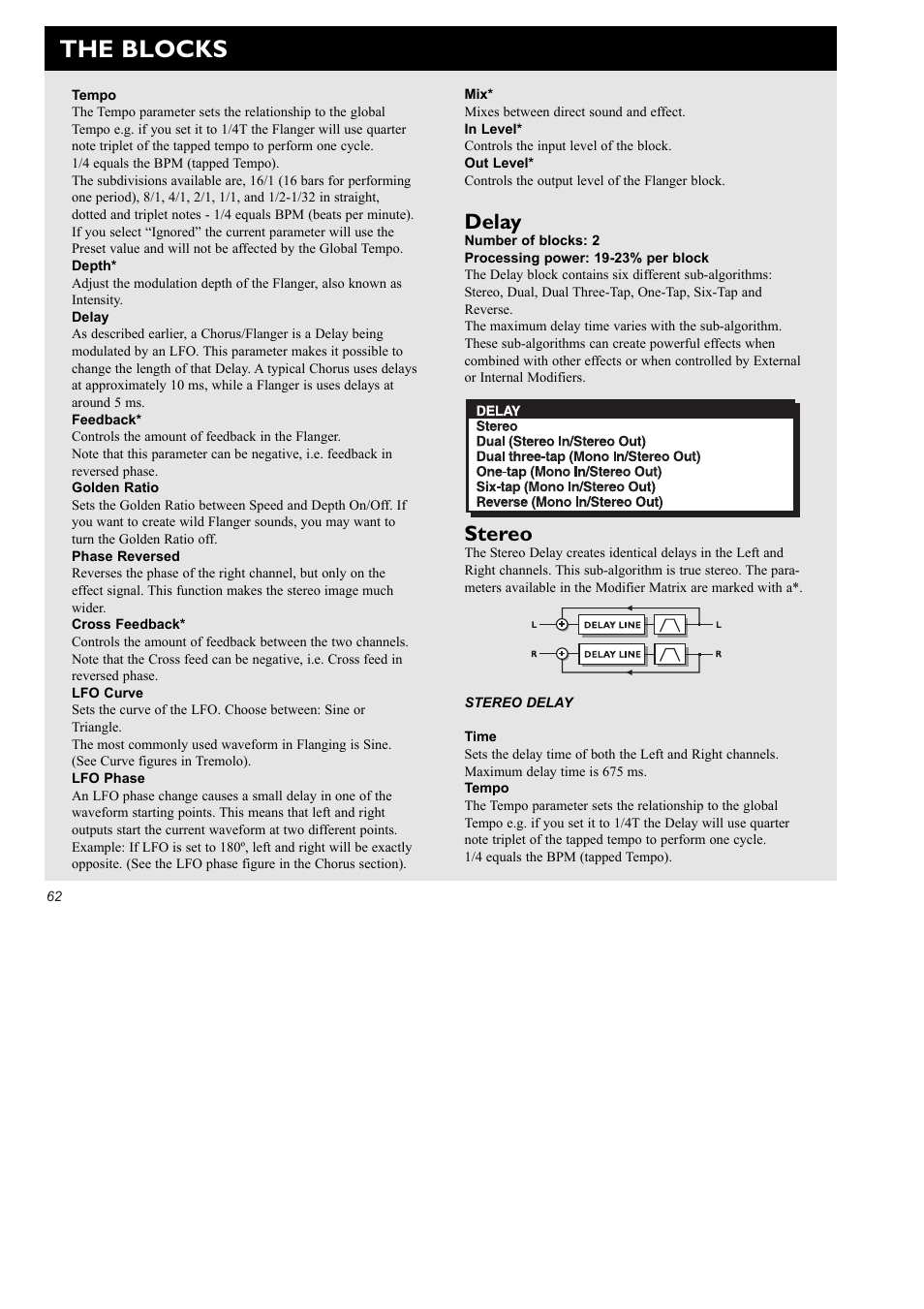 The blocks, Delay, Stereo | TC Electronic FireworX User Manual | Page 64 / 82