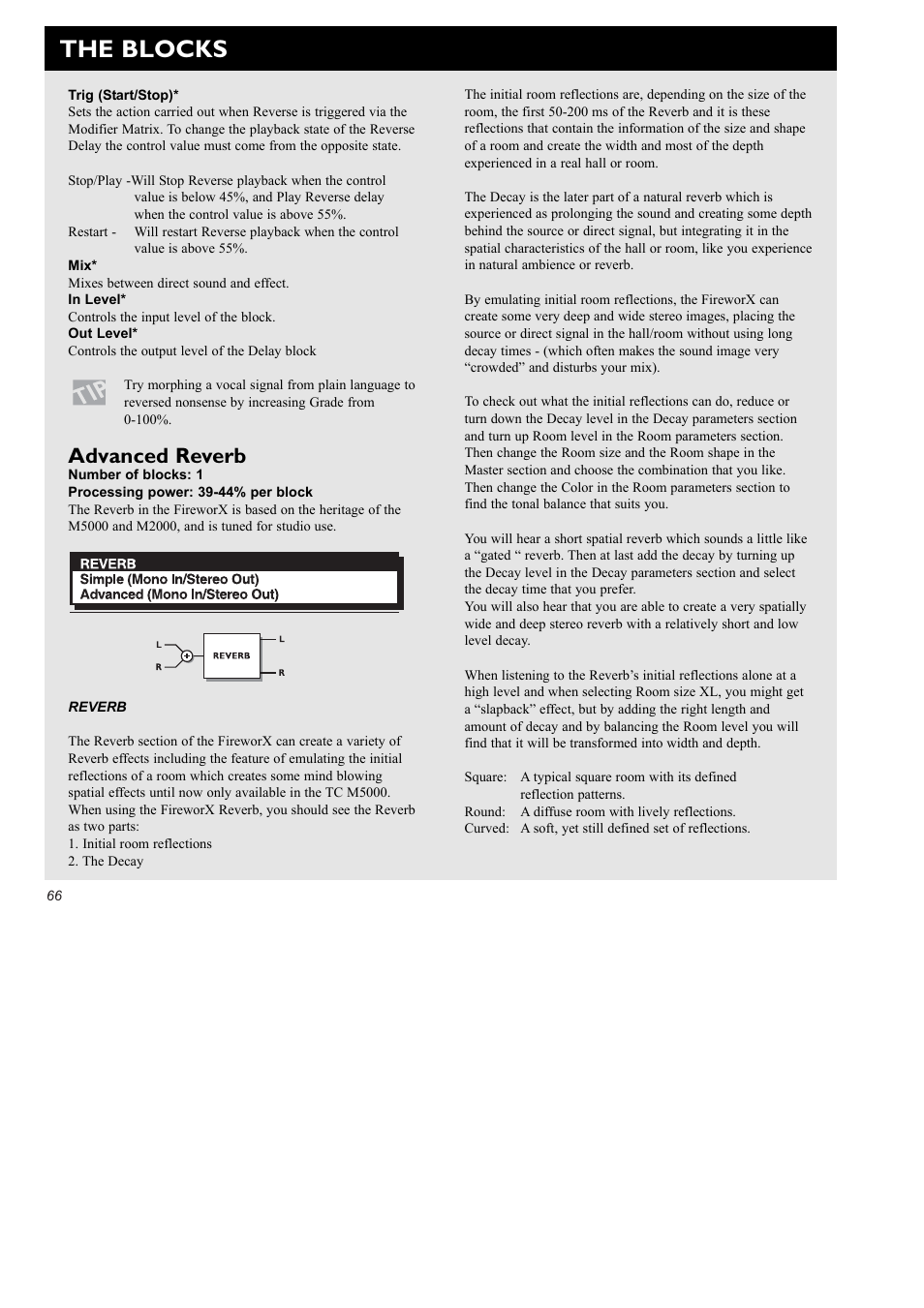 The blocks, Advanced reverb | TC Electronic FireworX User Manual | Page 68 / 82