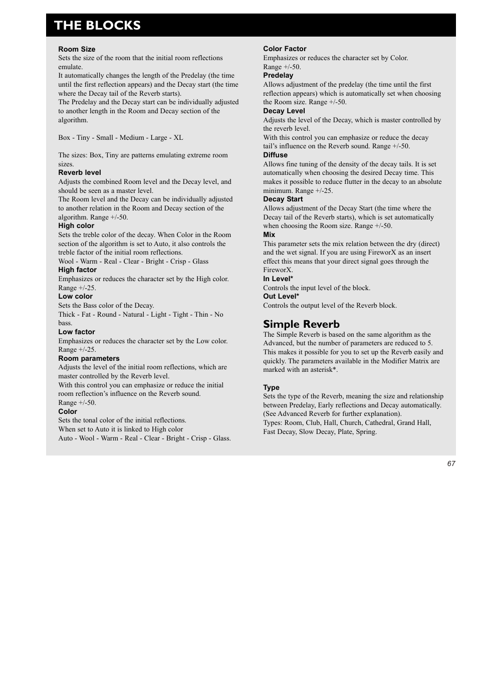 The blocks, Simple reverb | TC Electronic FireworX User Manual | Page 69 / 82