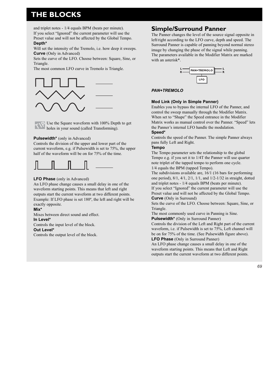 The blocks, Simple/surround panner | TC Electronic FireworX User Manual | Page 71 / 82
