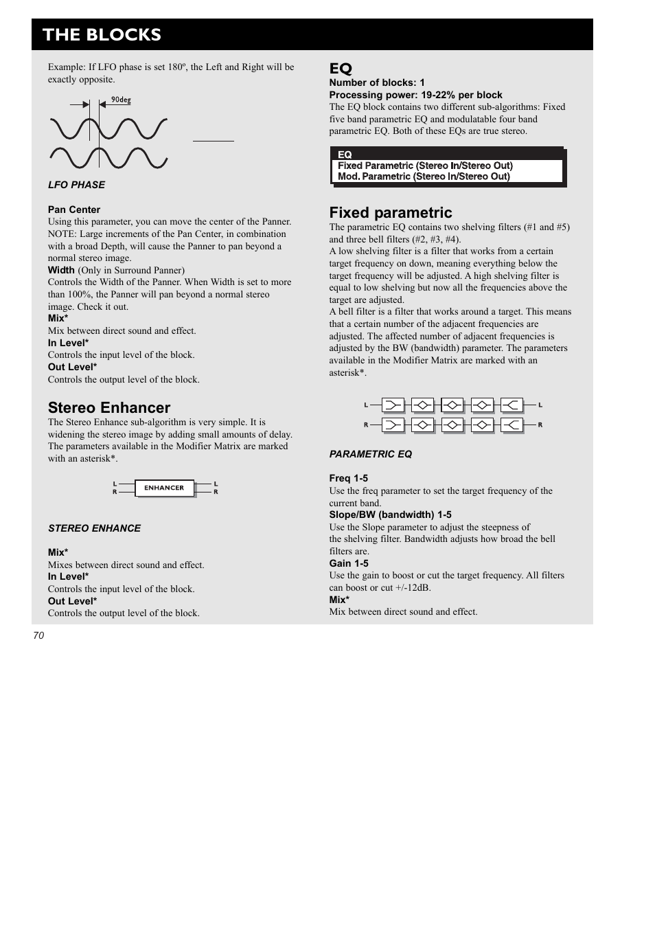 The blocks, Stereo enhancer, Fixed parametric | TC Electronic FireworX User Manual | Page 72 / 82