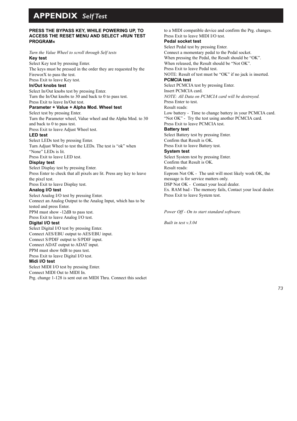 Appendix, Self test | TC Electronic FireworX User Manual | Page 75 / 82