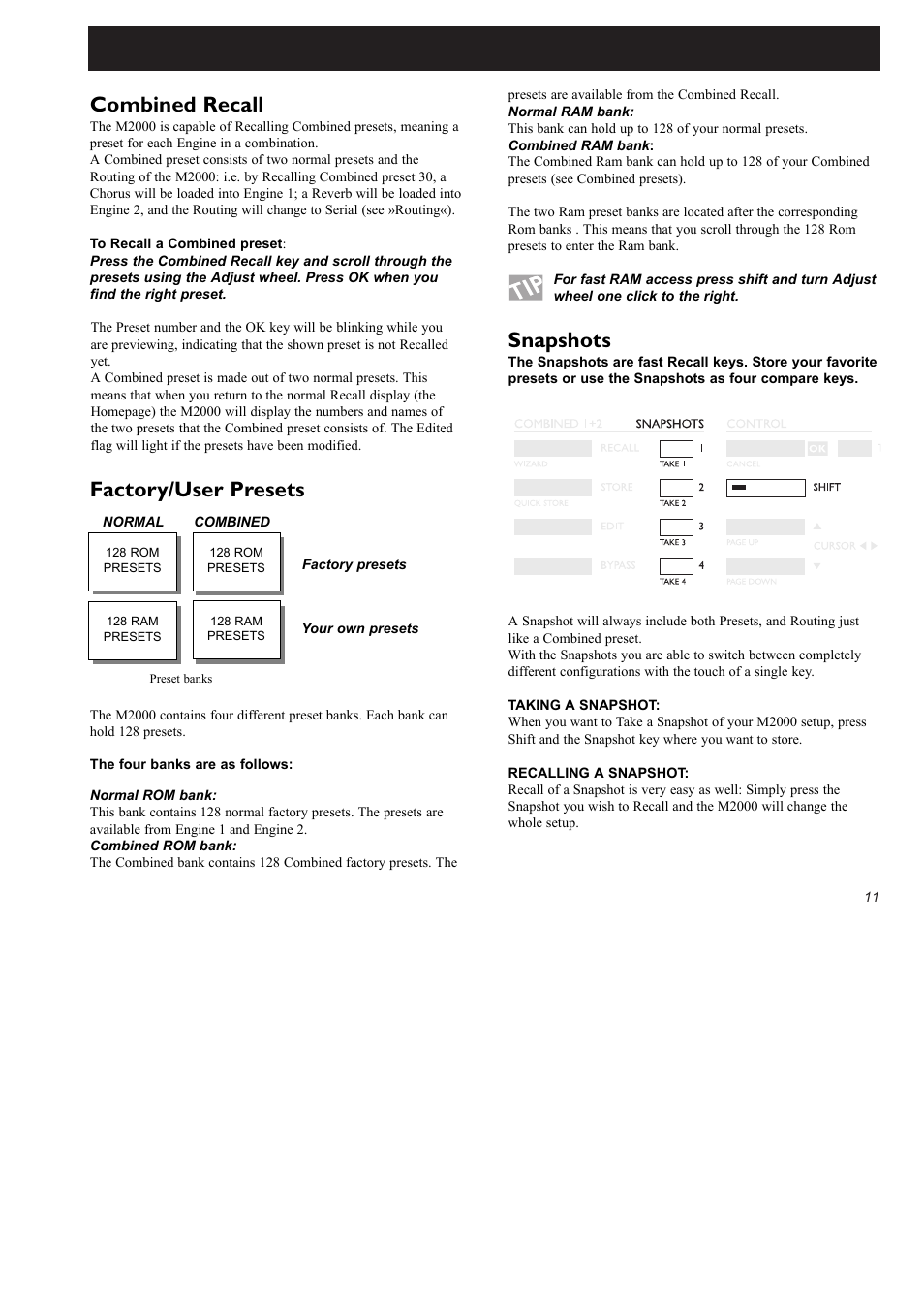 Factory/user presets, Combined recall, Snapshots | TC Electronic M2000 User Manual | Page 11 / 37