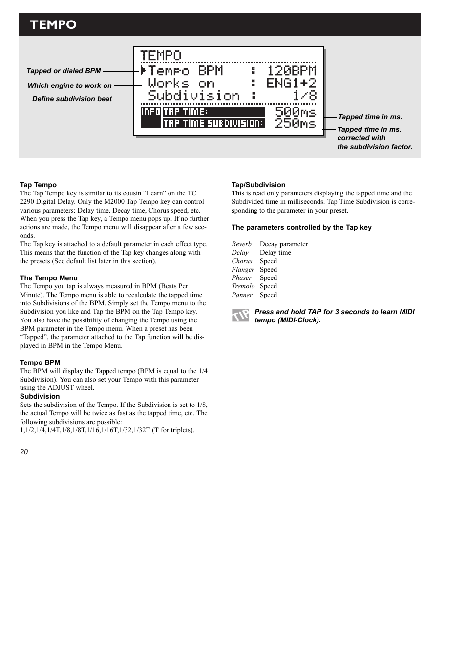 Tempo | TC Electronic M2000 User Manual | Page 20 / 37