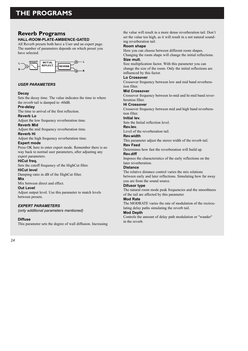 The programs, Reverb programs | TC Electronic M2000 User Manual | Page 24 / 37
