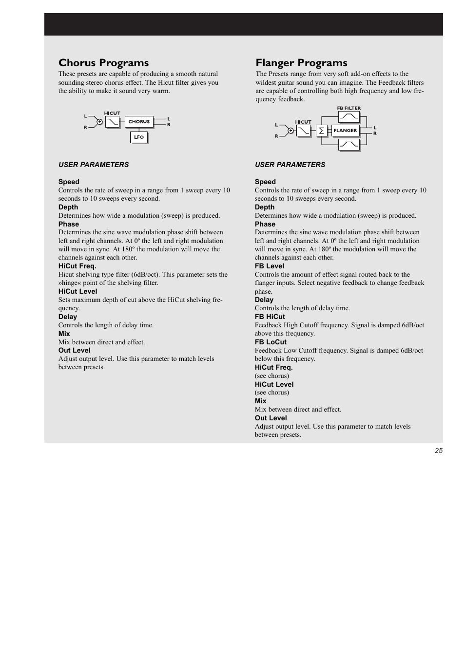 Chorus programs, Flanger programs | TC Electronic M2000 User Manual | Page 25 / 37