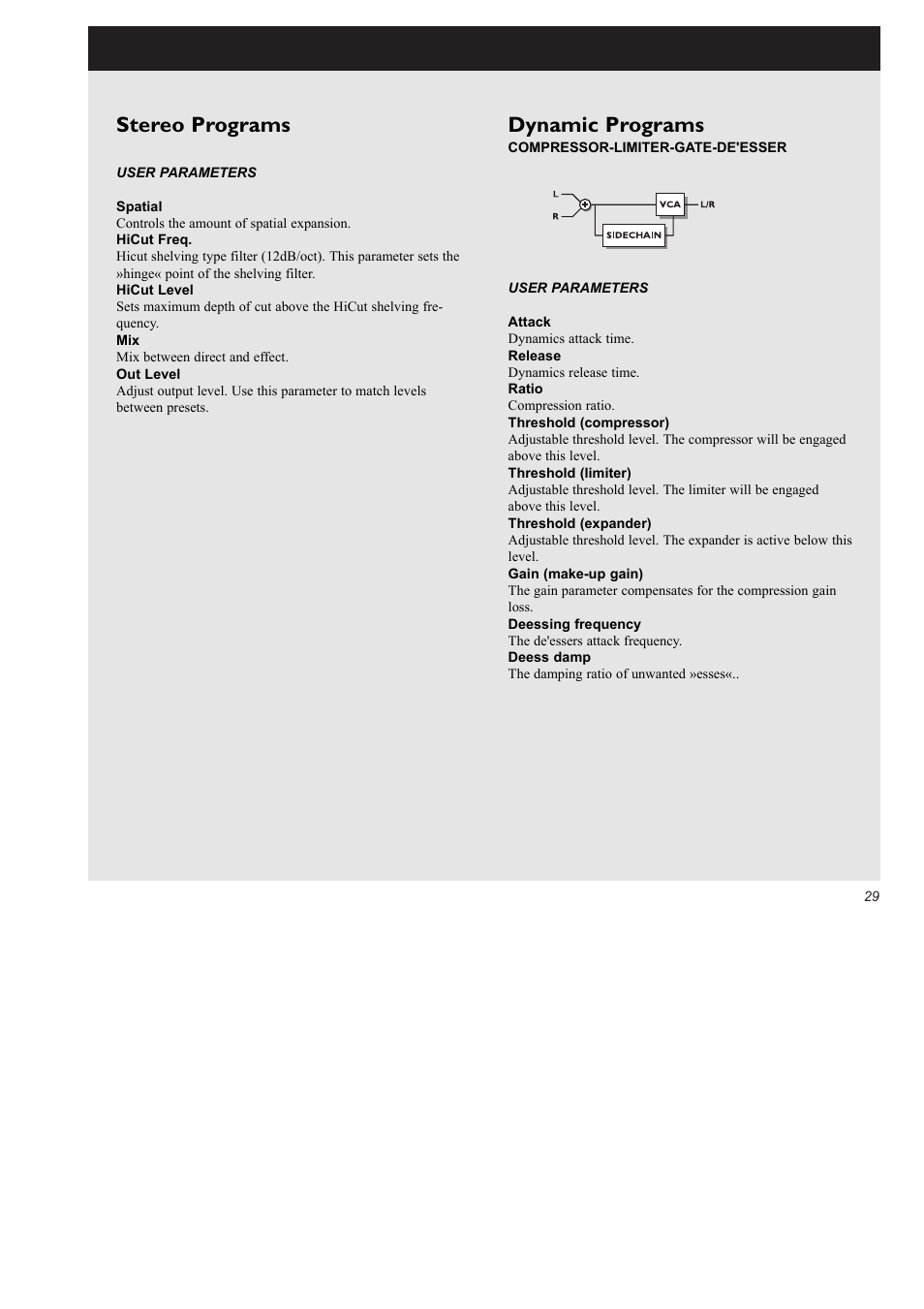 Stereo programs, Dynamic programs | TC Electronic M2000 User Manual | Page 29 / 37