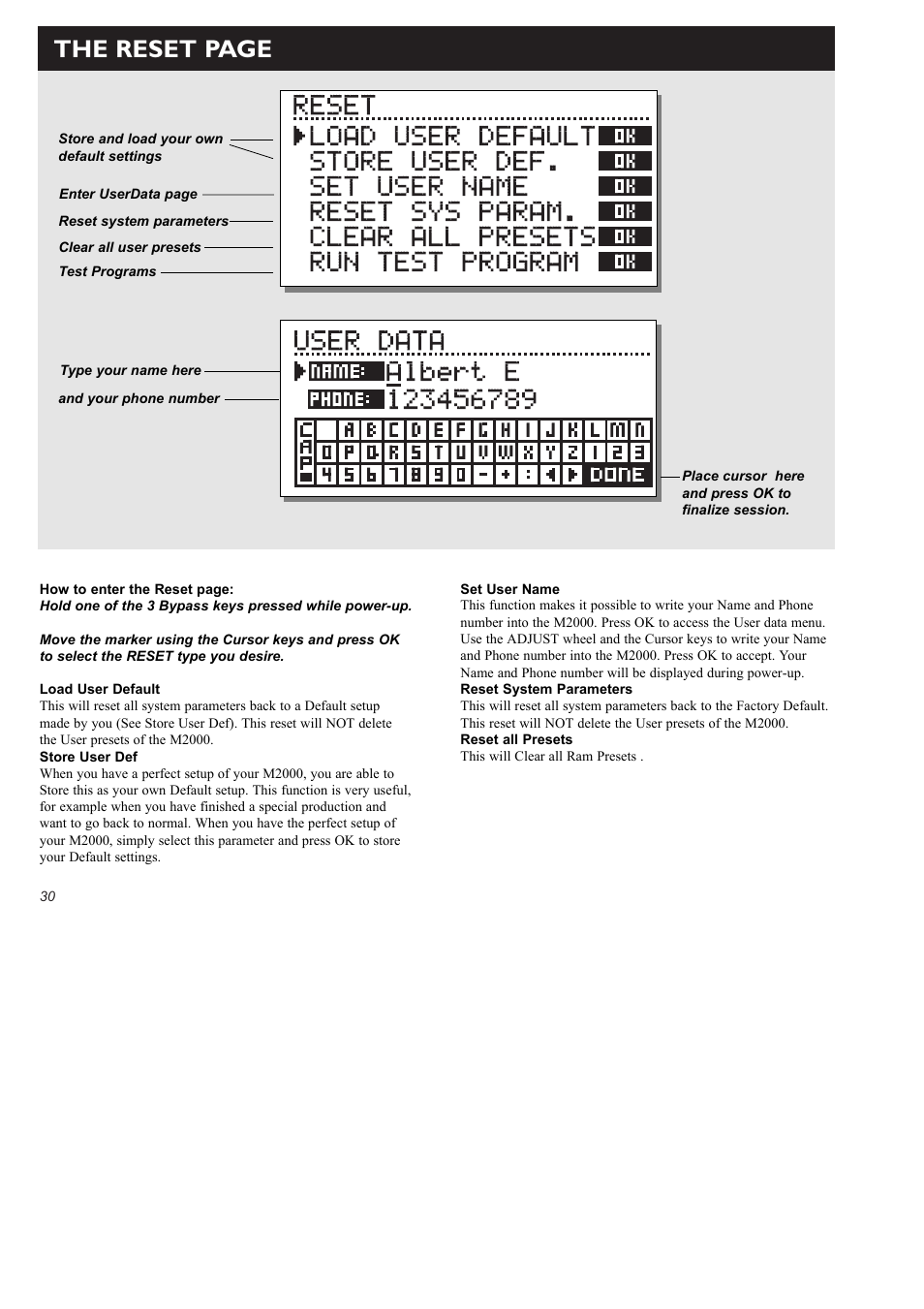 The reset page | TC Electronic M2000 User Manual | Page 30 / 37