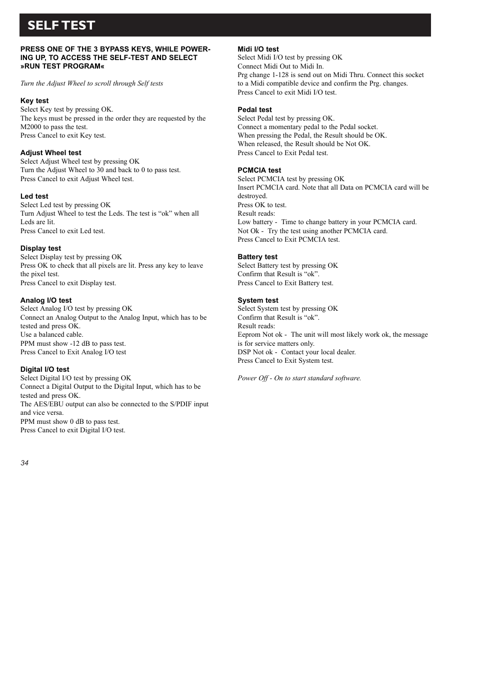 Self test | TC Electronic M2000 User Manual | Page 34 / 37