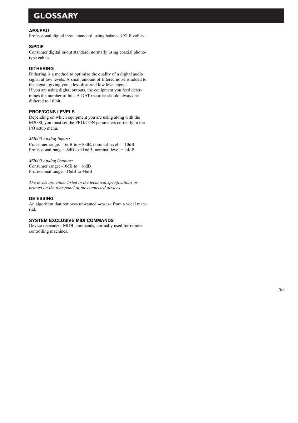 Glossary | TC Electronic M2000 User Manual | Page 35 / 37