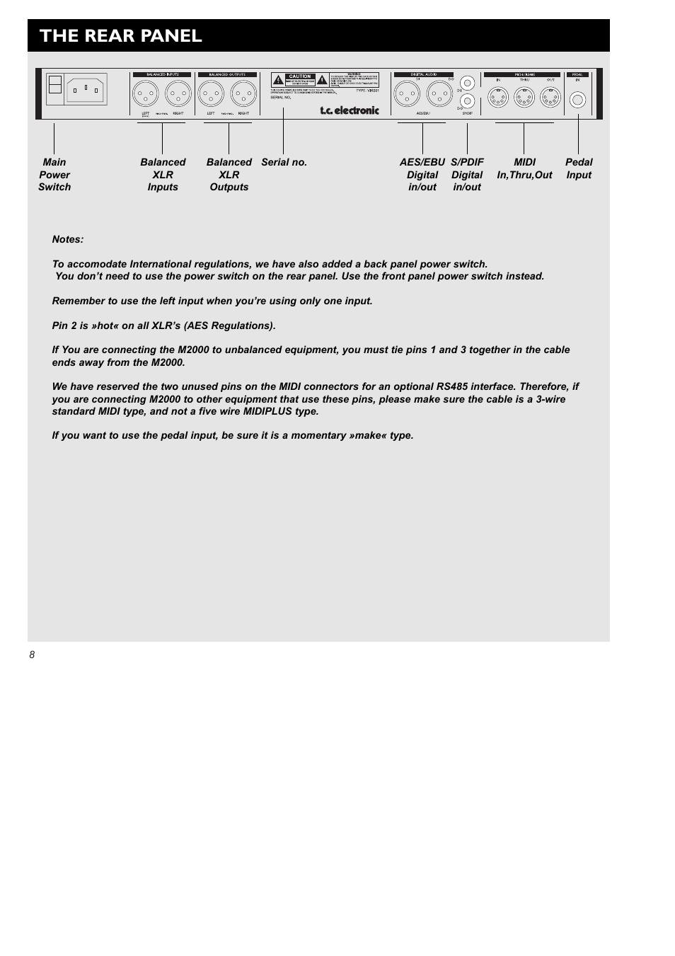 The rear panel | TC Electronic M2000 User Manual | Page 8 / 37