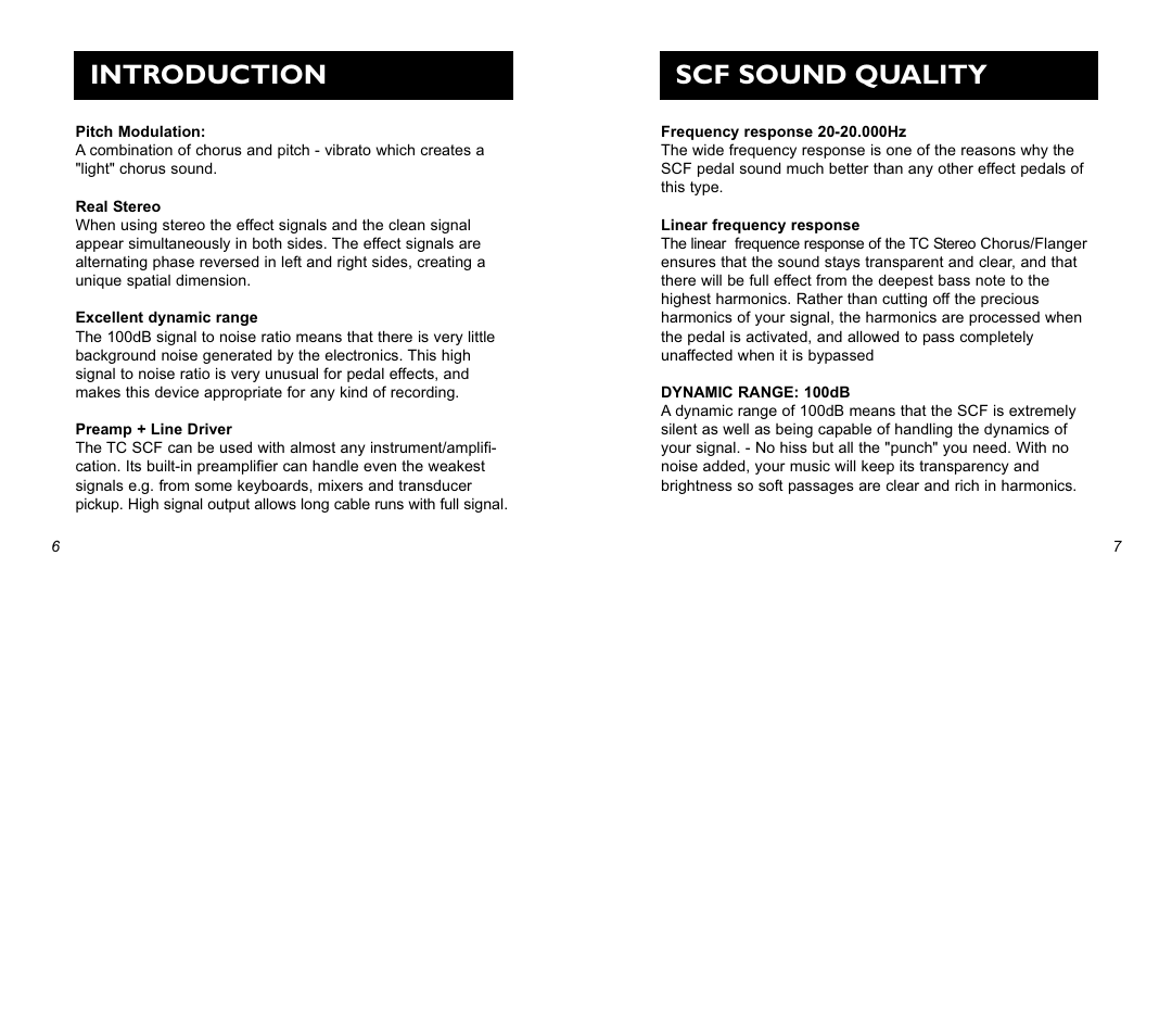 Introduction, Scf sound quality | TC Electronic SCF Stereo Chorus Flanger User Manual | Page 4 / 14