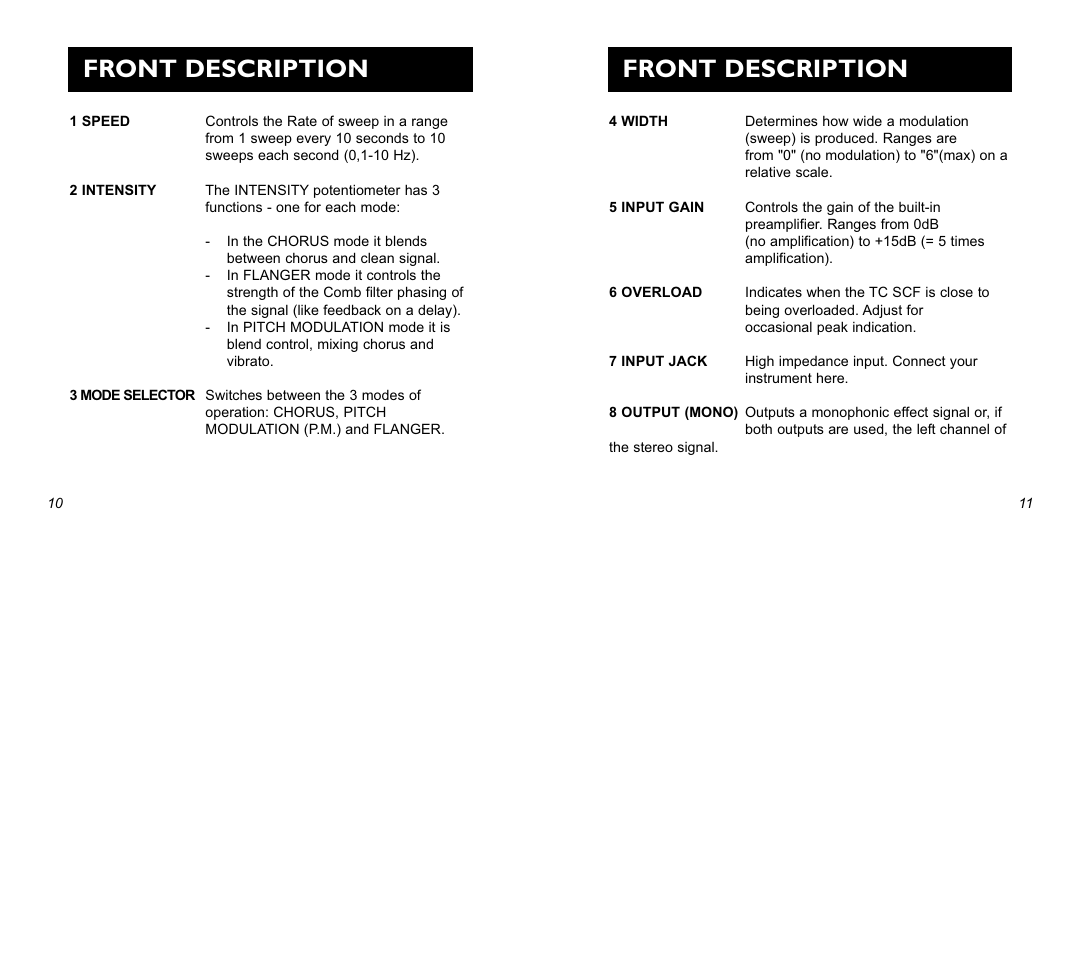 Front description | TC Electronic SCF Stereo Chorus Flanger User Manual | Page 6 / 14